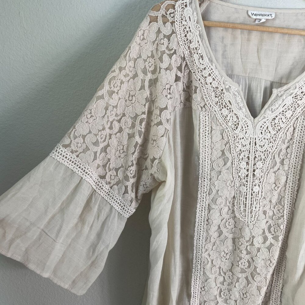 Westport‎ Womens Plus 3X Lace Trim Tunic Top V Neck 3/4 Sleeve Shirt - Picture 11 of 13